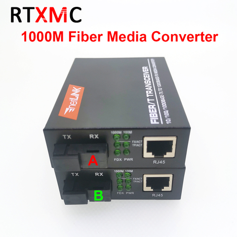 1 pairs HTB-GS Gigabit Fiber Optical Media Converter 10/100/1000Mbps Single Mode Single Fiber SC Port 20KM External Power Supply ► Photo 1/6