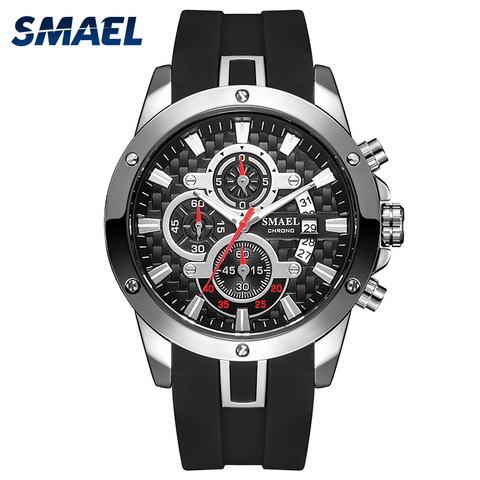 New silicone quartz watches Men Night light display SMAEL Watch Men business Watches9087 Waterproof  Alloy Watches ► Photo 1/6