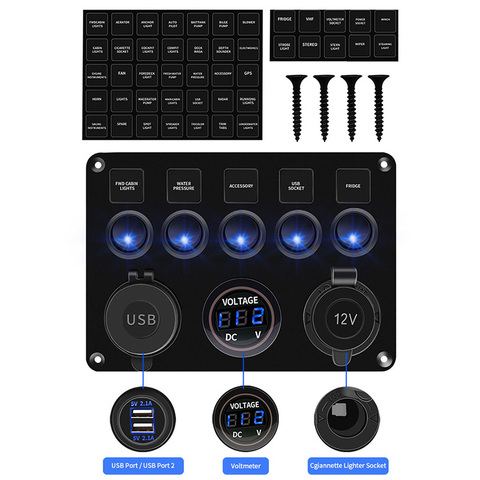 Led Switch Panel With Dual USB Port 12V Digital Voltmeter Control Switches For Marine Car Boat Caravan Camper RV Accessories ► Photo 1/6