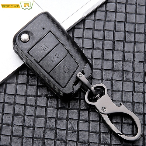 Carbon Fiber Style Remote Key Shell Case Fob For VW Polo Golf 7 Tiguan Skoda Octavia Fabia Kodiaq Key Ring Keychain ► Photo 1/6