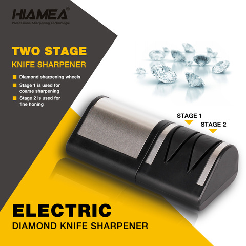 HIAMEA Two Stages Kitchen Electric Diamond Knife Sharpener  2 Slot Electric Diamond Steel Home Knife Sharpener ► Photo 1/4