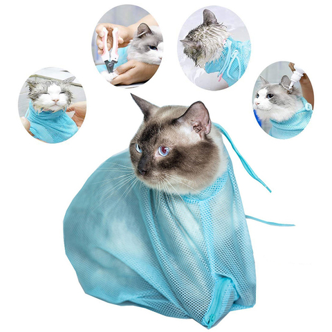 1PC Pet Soft Cat Grooming Bag Adjustable Multifunctional Polyester Cat Washing Shower Mesh Bags Pet Nail Trimming Bags ► Photo 1/6
