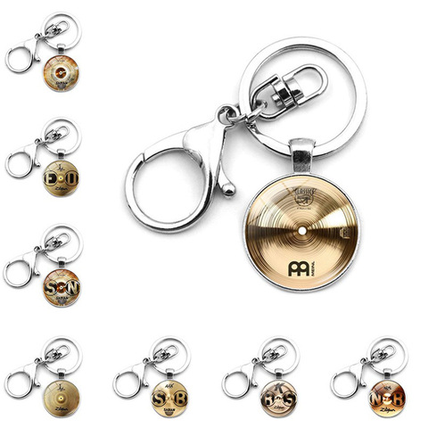 WG 1pc DJ Drummer Drum Set Glass Ball Keychain Keyrings Pendant Metal Cabochon Keyring Lobster Clasp Pendant Jewelry ► Photo 1/6