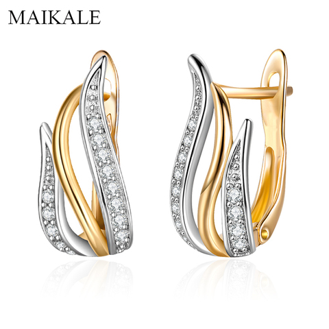 MAIKALE New Fashion Geometric CZ Stud Earrings for Women Gold Crystal Gem Stone Earring Wedding Party Jewelry Exquisite Gifts ► Photo 1/6