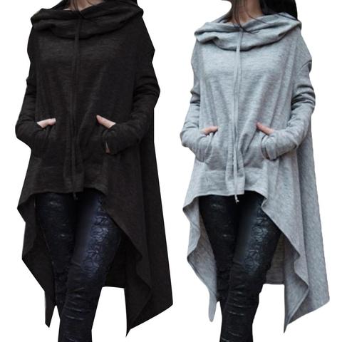 Autumn Hoodie Plus Size Women Asymmetric Hoodie Solid Color Long Sleeve Hem Fishtail Hoodie Sweatshirt Pullover Top Loose ► Photo 1/6