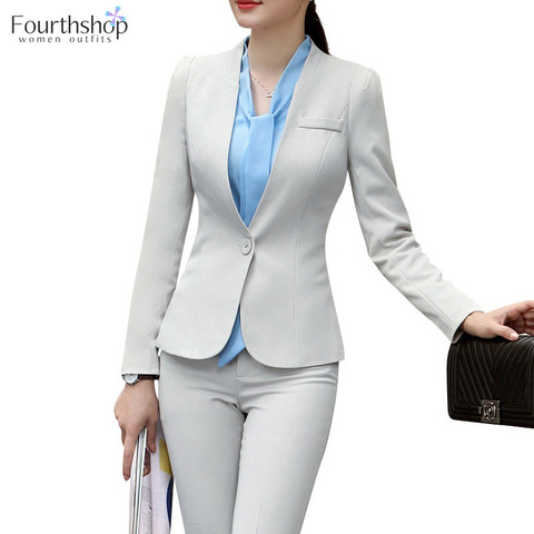 Elegant Women Pant Suits Formal Uniform Office Lady Business Work Jacket Suit Female 2 Piece Pants Blazer Set Plus Size 4XL 2022 ► Photo 1/6