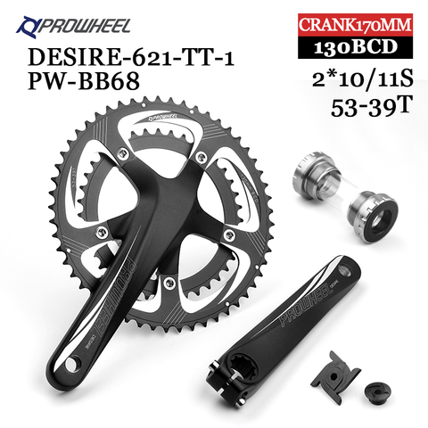 PROWHEEL Road Bike Hollow Double Sprockets Crankset 170mm  53-39T 50-34T Crank Chainring with Bottom Bracket BB 110BCD 130 BCD ► Photo 1/6