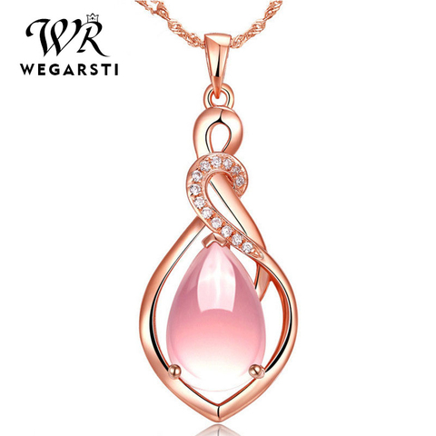 WEWEGARSTI Water Drop Rose Quartz Necklace For Women Gemstone 925 Silver Necklace With 18K Rose Gold Plated Chain Fine Jewelry ► Photo 1/5