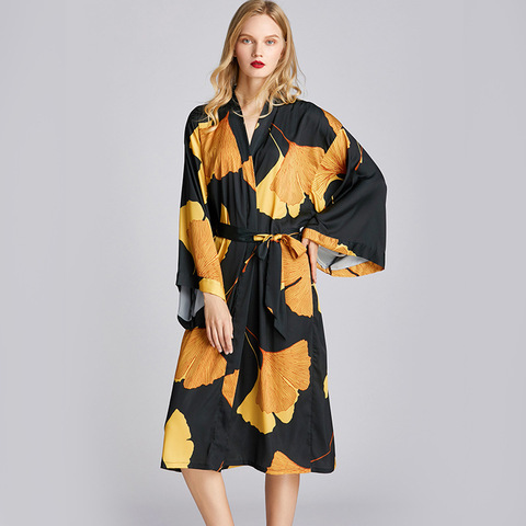 Oversize Print Pajamas Nighties Womens Kimono Gown Robe Long Sleeve Bathrobe Loose Lounge Lingerie Spring Nightwear Home Clothes ► Photo 1/5