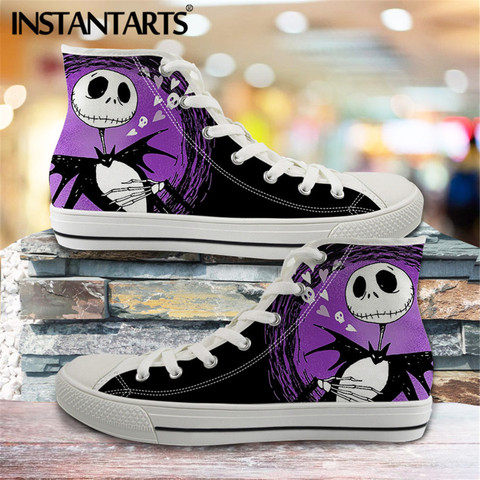 INSTANTARTS Men Vulcanized Sneakers High Top Canvas Shoes Jack Skellington Nightmare Before Christmas Printing Men's Flats Shoes ► Photo 1/6