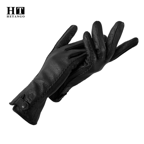New Winter Women Gloves Leather Warm Soft Wear-Resistant Wool Lining Touch Screen Function Fashion Rivet Clasp Deerskin Gloves ► Photo 1/6