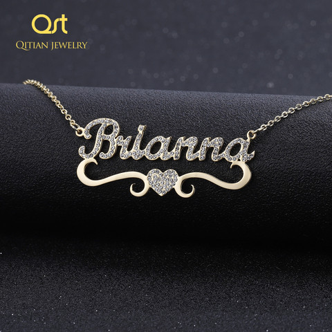 Heart With Personalized Name Necklace&Pendant For Women BlingBling Jewelry Iced Out Initial Choker Custom Necklace Christmas Gif ► Photo 1/6
