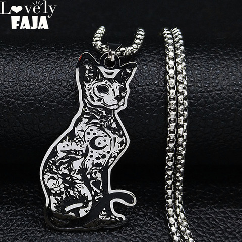 2022 Fashion Canadian Hairless Sphynx Cat Stainless Steel Chain Necklace for Women Jewelry For Men Gift collares N3242S03 ► Photo 1/6