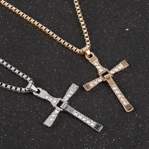 Fast and Furious Movies Actor Dominic Toretto  Rhinestone Cross Crystal Pendant Chain Necklace Men Jewelry ► Photo 1/6