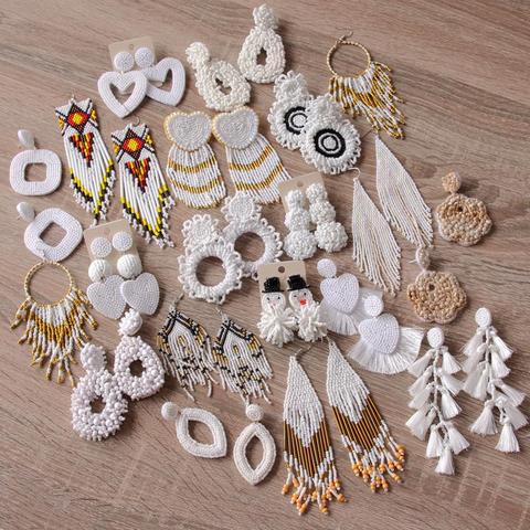 ROYALBEIER Handmade Beaded White Fringed Earrings Woman's Fashion Cute Drop Earrings Bohemian Tassel Wedding Jewelry ► Photo 1/6