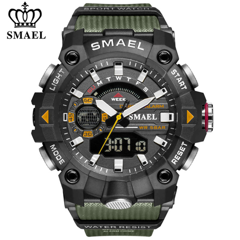 SMAEL Fashion Sports Waterproof Watch Men Top Luxury Brand Military Digital Quartz Wristwatch Mens Dual Display Backlight Clock ► Photo 1/6