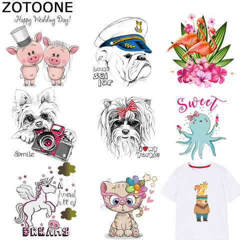 ZOTOONE Cute Animal Patch Cat Flamingo Stickers Iron on Transfers for Clothes T-shirt Diy Accessory Appliques Heat Transfer F1 ► Photo 1/6