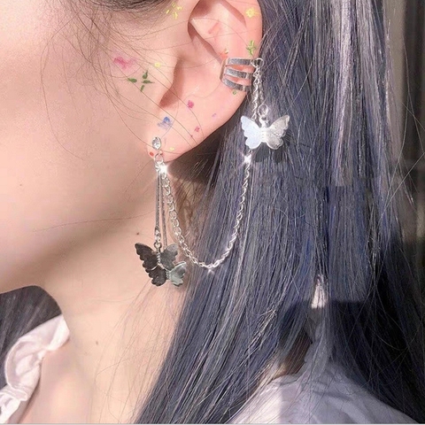 90s Aesthetic Butterfly Ear Cuffs Butterfly Chain Ear Cuff Clip Eardrop Earring Jewelry Accessory Gift,1 PCS ► Photo 1/5