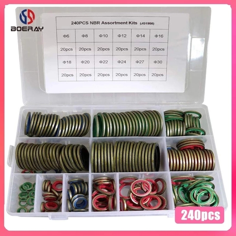 240pcs High Press Hydralic Rubber Oil Pipe Seal Gasket NBR Metal Seal Ring Assortment Kits ► Photo 1/6