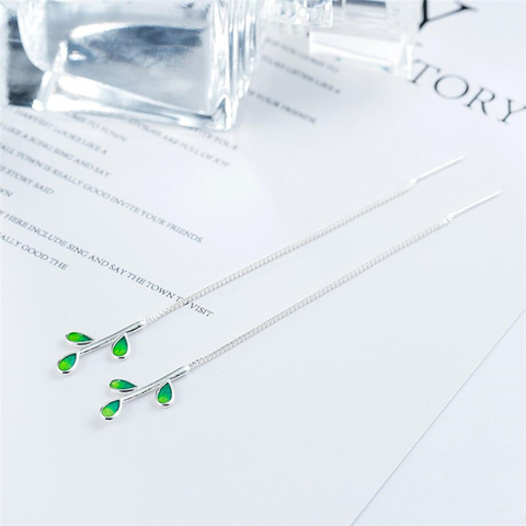 Ear Wire Fresh Green Leaf Korean Hypoallergenic 925 Sterling Silver Temperament Personality Fashion Female Earring SEA062 ► Photo 1/5