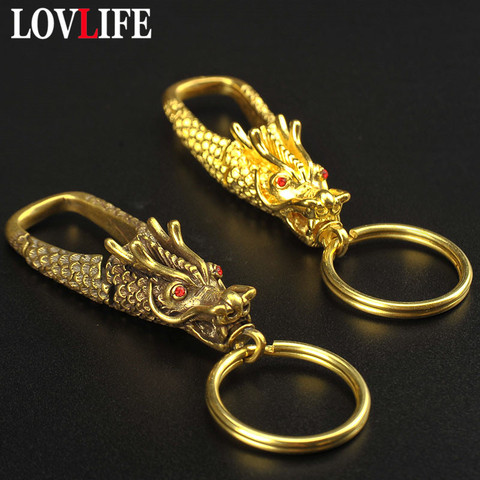 Dragon Carabiners Keychains Vintage Brass Red Eye Dragon key Chains Men Car Key Rings Accessories Couple Key Holder Gifts Crafts ► Photo 1/6