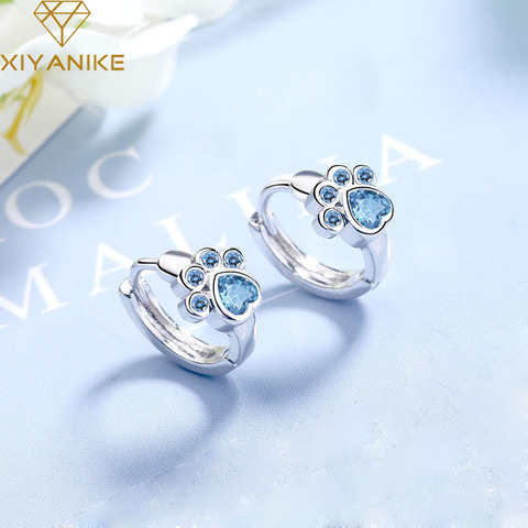 XIYANIKE 925 Sterling Silver New Fashion Cute Cat Paw Stud Earrings for Women Creative Blue Zircon Party Jewelry Prevent Allergy ► Photo 1/6