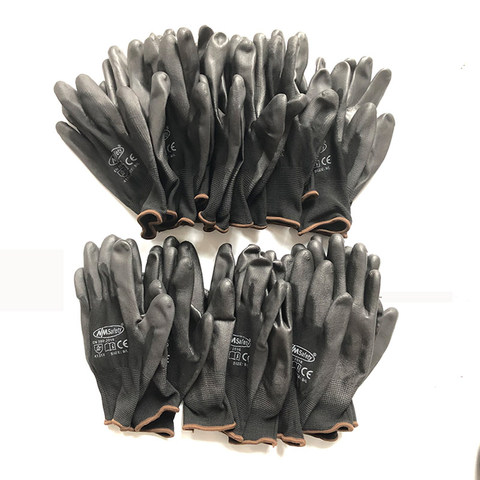 12 Pairs Industrial Protection Work Safety Gloves Black Pu Nylon Cotton Glove with Garden NMSafety Brand All Sizes ► Photo 1/6