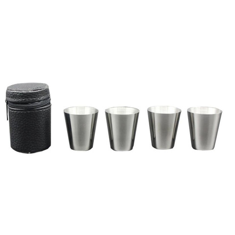 4Pcs/set Polished 30ML Mini Stainless Steel Shot Glass Cup Wine Drinking Glasses With Leather Cover Bag For Home Kitchen Bar ► Photo 1/6