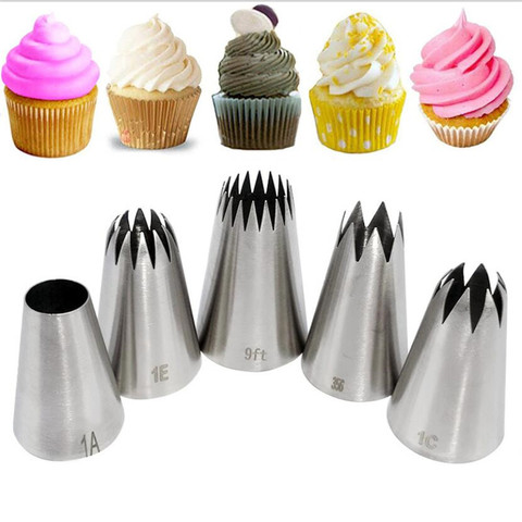 5pcs Large Metal Cake Cream Decoration Tips Set Pastry Tools Stainless Steel Piping Icing Nozzle Cupcake Head Dessert Decorators ► Photo 1/6