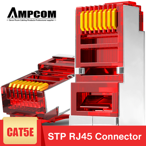 AMPCOM CAT5e Shielded RJ45 Modular Plug Connector 8P8C Crimp End Ethernet Cable Ethernet Connector  Gold-Plated 50U ► Photo 1/6