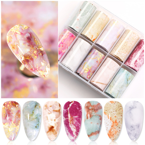 1 Box Marble Design Foils Nail Set Transfer Sticker Kit Flower Adehesive Paper Wraps Nail Art  DIY Tips Slider Papers Decoration ► Photo 1/6