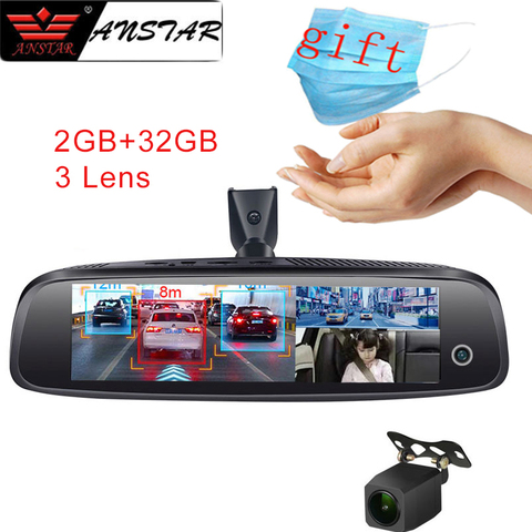 ANSTAR 8'' 2GB+32GB Rearview Mirror Car DVR 4G Android Dash Cam 3 lens HD 1080P Night Vision Registrar GPS ADAS Auto Camera ► Photo 1/6