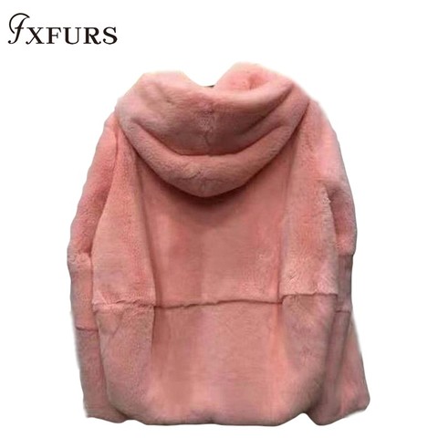 2022 Natural Real Rex Rabbit Fur Coat Whole Skin Fur Clothing Women Winter Hooded Short Jacket Long-sleeved Outerwear Coat Solid ► Photo 1/6