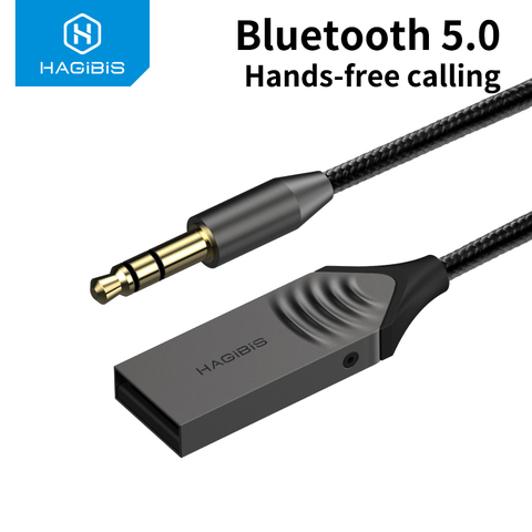 Hagibis Bluetooth 5.0 Receiver Car AUX 3.5mm Jack Wireless Adapter Audio Cable For Speaker Headphones Hands Free Call navigation ► Photo 1/6