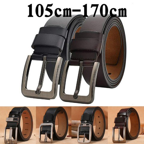 Real leather Men Belt Lengthened 150-170CM Retro Pin Buckle Casual Design Luxury Accessories Jeans Business Gift Belts For Mens ► Photo 1/6