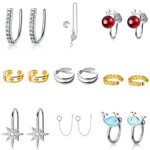 INZATT Real 925 Sterling Silver Geometric Zircon Clip Earrings For Fashion Women Party Fine Jewelry Minimalist Cute Accessories ► Photo 1/6