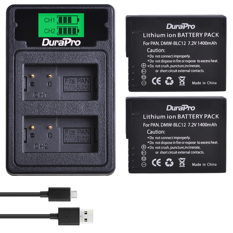 2PC 1400mAh DMW-BLC12  BLC12E Replacement Battery + LCD USB Charger for Panasonic FZ1000 FZ200 FZ300 G5 G6 G7 GH2 BLC12 Camera ► Photo 1/6