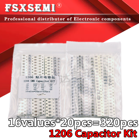 16values*20pcs=320pcs 1206 SMD Capacitor assorted kit 10PF-22UF Samples kit ► Photo 1/2