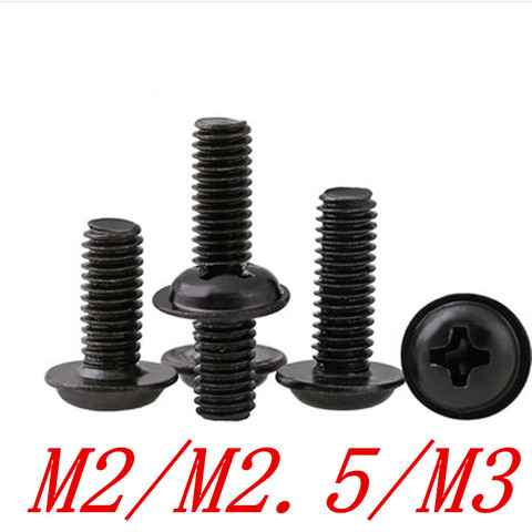 50PCS M2 M2.5 M3 black Round Pan Phillips Cross Head paded Screws Bolt With Washer Pad Computer Machine Screws ► Photo 1/1