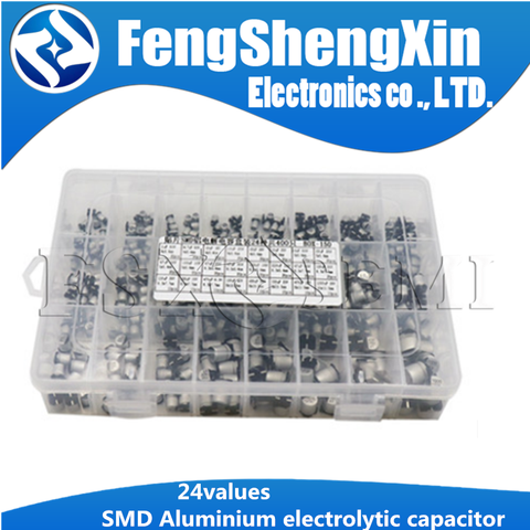 24values 400Pcs 1uF~1000uF 6.3V-50V SMD Aluminum Electrolytic Capacitors Assortment Kit + Box ► Photo 1/3