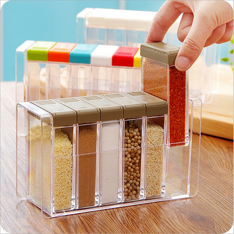 Transparent Spice Jar Set Salt and Pepper Seasoning Bottle Colorful Lid Kitchen Condiment Cruet Storage Container ► Photo 1/6