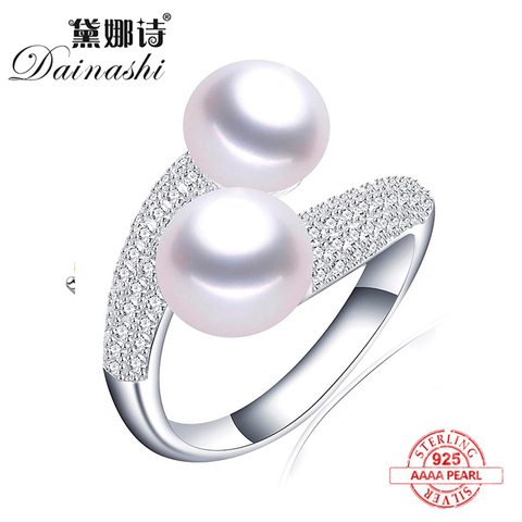 2022 New Adjustable Natural Freshwater Pearl Ring 925 Sterling Silver Shiny AAA Zircon Ring Fine Bridal Jewelry Gift For Women ► Photo 1/5