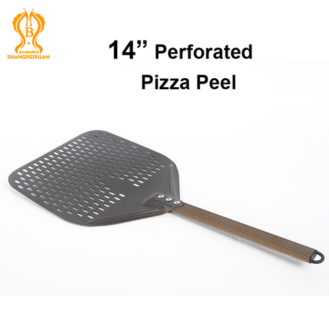 SHANGPEIXUAN 14 /12 Inch Perforated Pizza Peel Rectangular Pizza Shovel Aluminum Hard Coating Pizza Peel Paddle Short Pizza Tool ► Photo 1/6