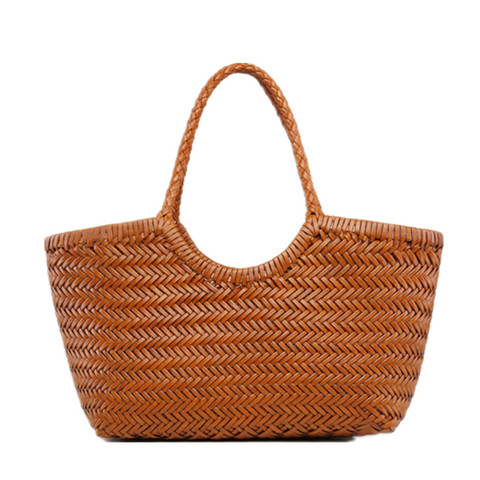 Hand-woven 100% Genuine Leather Woven casual vegetable basket bag with Casual Woven Inside Bag Vintage Shopping Bag Tote Bag ► Photo 1/6