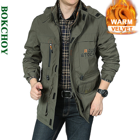 Bomber Jacket Men Autumn Winter Multi-pocket Waterproof Military Tactical Jackets Casual Windbreaker Mens Coat Outdoor Hooded ► Photo 1/6