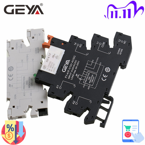 Din Rail Slim Relay Module HF-41F Integrated PCB Mount Power Relay With Relay Holder 12V 24VO 230V Relay Socket 6.2mm ► Photo 1/6