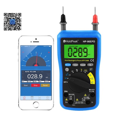 Mobile APP Auto range multimeter true rms AC DC Voltage Current ResistanceCapacitance Frequency Back light,HoldPeak HP-90EPD ► Photo 1/6