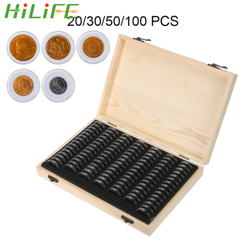 HILIFE 20/30/50/100PCS With Adjustment Pad Adjustable Antioxidative Wooden Commemorative Coin Collection Case Coins Storage Box ► Photo 1/6