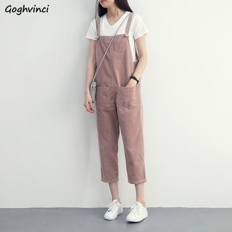 Jumpsuits Women Solid Simple Corduroy Suspender Overalls Students Girls Cute Harajuku Summer Loose Popular Leisure Daily Female ► Photo 1/6