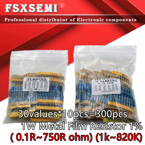 30values*10pcs=300pcs 1W Resistance 1% ( 0.1R~750R ohm) (1k~820K) Metal Film Resistor Assortment Kit ► Photo 1/5